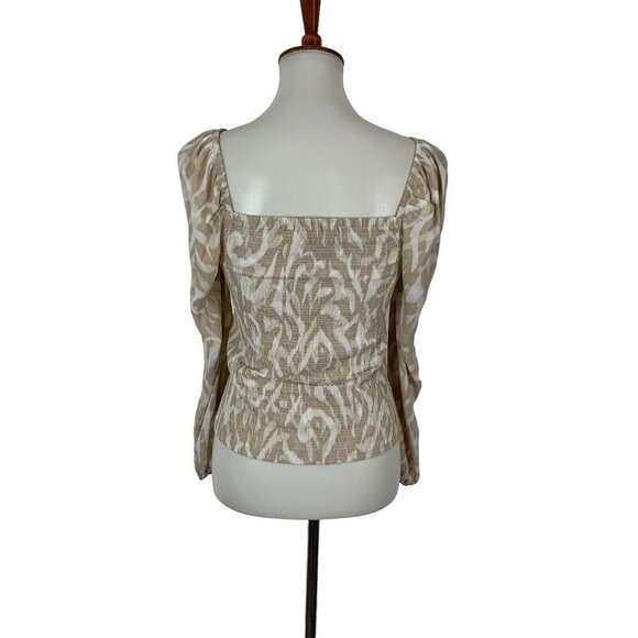 Halogen Lace Blouse XS Nude Beige Long Sleeve Mesh Elegant Stretchy - Picture 4 of 6